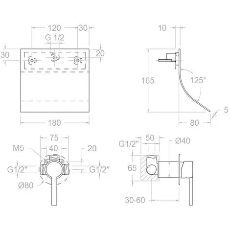 RAMON SOLER Mitigeur Lavabo Mural à Encastrer Avec Bec Cascade DRAKO 3 RAMON SOLER Mitigeur Lavabo Mural à Encastrer Avec Bec Cascade DRAKO – Image 3
