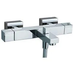 RAMON SOLER Mitigeur Thermostatique Bain-douche. Entraxe 150 Mm. +/- 24mm. Saillie 195 Mm. Poignées Laiton. Blocage Tº38ºC. KUATRO