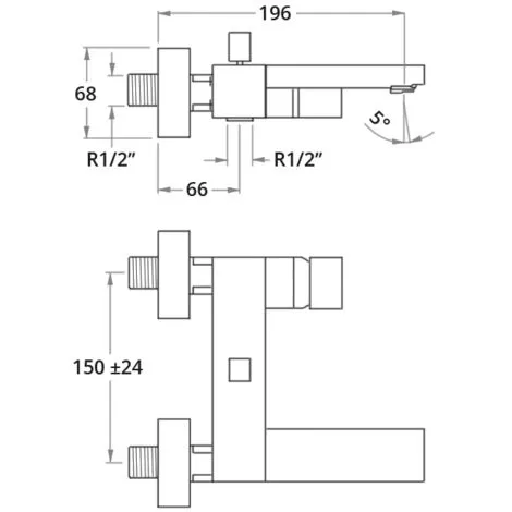 Mitigeur Bain-douche Entraxe 150mm +/- 24mm Saillie 196mm + Ensemble 4749MK KUATRO - Ramon Soler 2 Mitigeur Bain-douche Entraxe 150mm +/- 24mm Saillie 196mm + Ensemble 4749MK KUATRO - Ramon Soler – Image 2