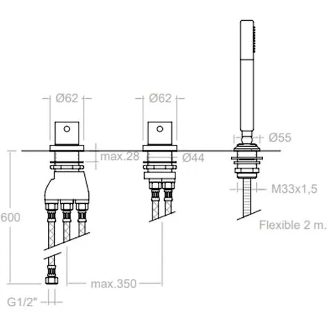 Ensemble Bain-douche Thermostatique Sur Gorge DRAKO Avec Poignées Laiton - Ramon Soler - 3333TSCAM 2 Ensemble Bain-douche Thermostatique Sur Gorge DRAKO Avec Poignées Laiton - Ramon Soler - 3333TSCAM – Image 2