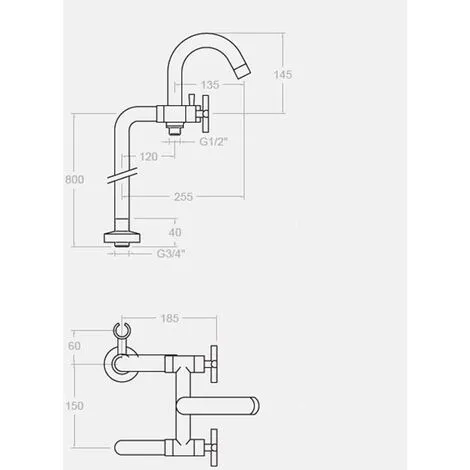 Mélangeur Bain-douche Sur Colonnes RS-CROSS De 800mm Avec Ensemble Flexible Et Douchette - Ramon Soler - 6235MO 2 Mélangeur Bain-douche Sur Colonnes RS-CROSS De 800mm Avec Ensemble Flexible Et Douchette - Ramon Soler - 6235MO – Image 2